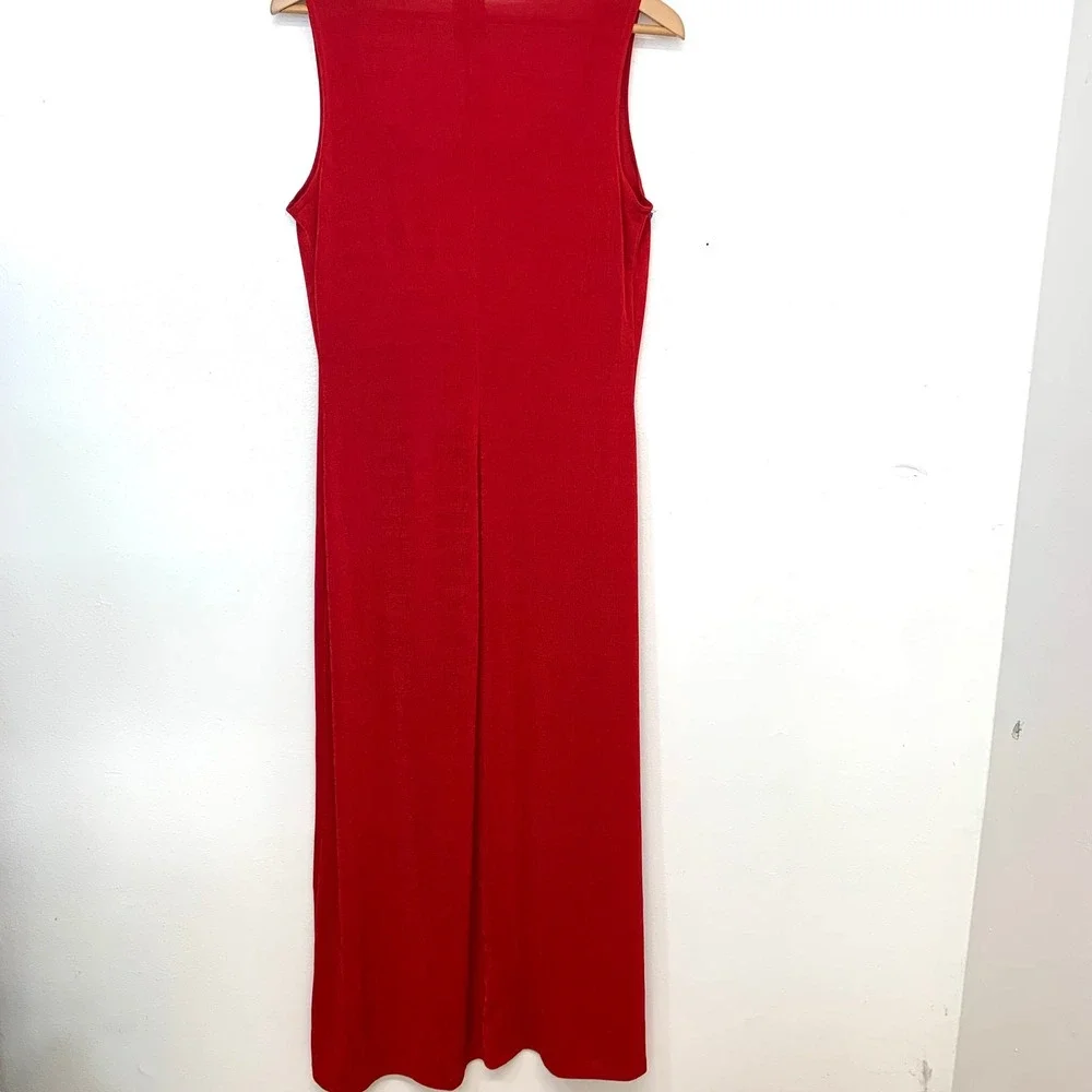 Knapp Studio  Red Sleeveless Maxi Dress Scoop Neck 90s Vintage Knit Medium USA